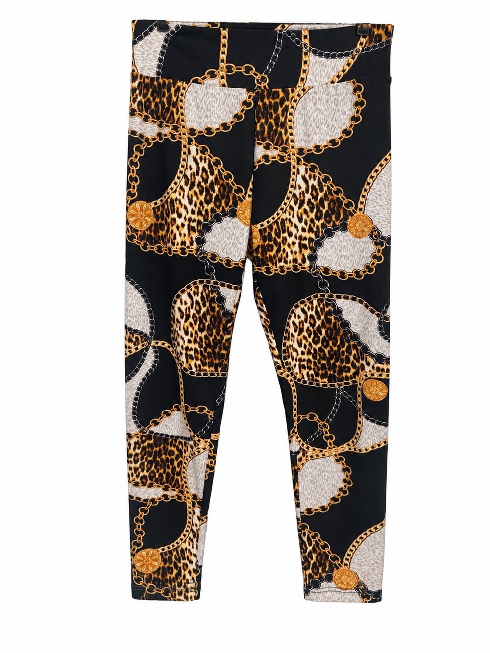 No Boundaries Black Leggings with Gold Chain & Leopard Print